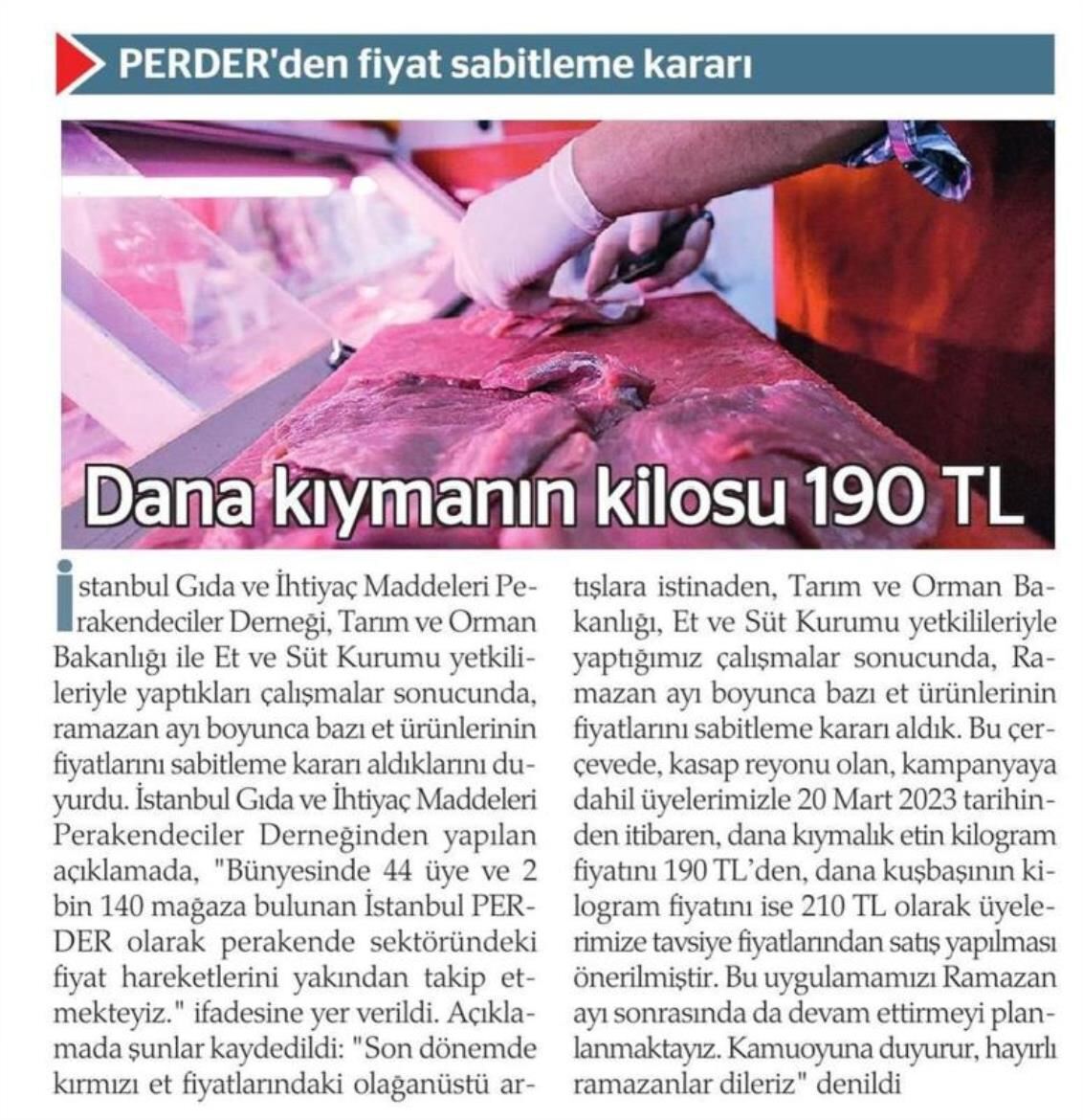 İstanbul PERDER'den et fiyat sabitleme kararı