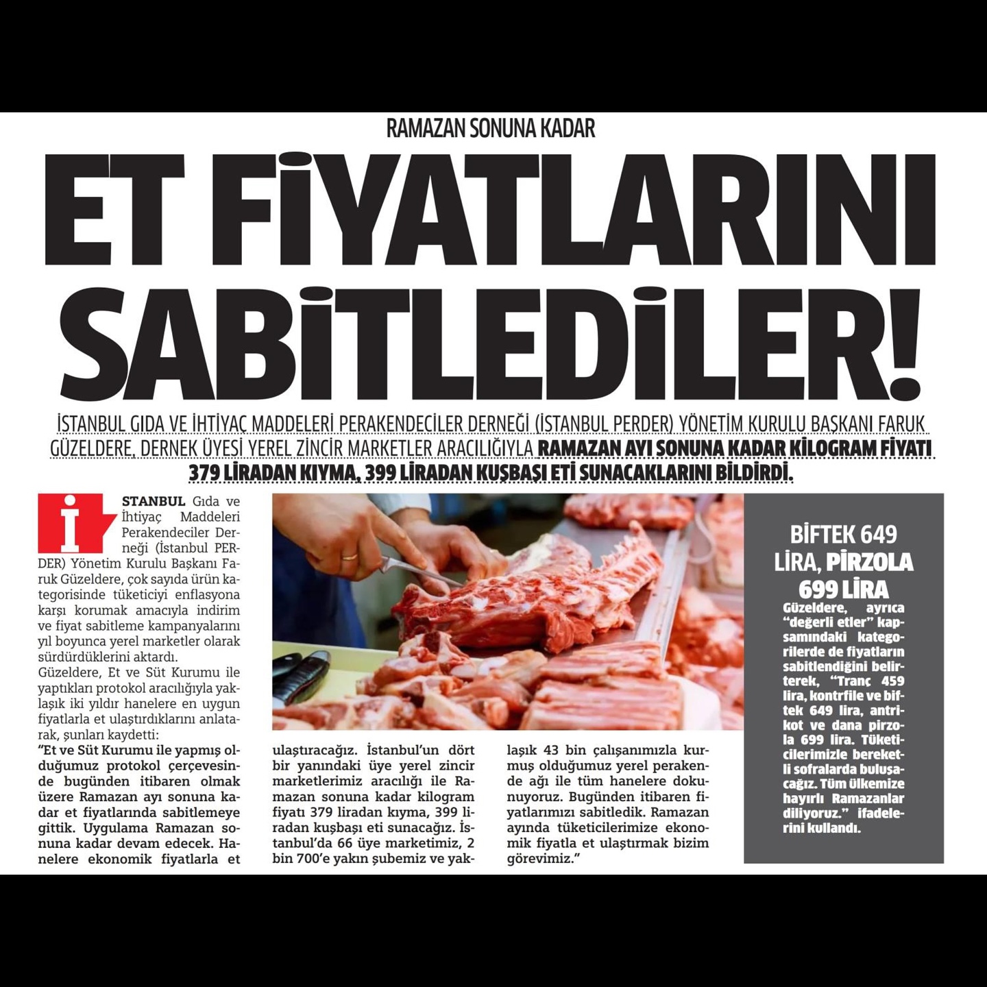 Ramazan’da Et Fiyatlarına Sabitleme: İstanbul PERDER'den Uygun Fiyatlı Et Desteği