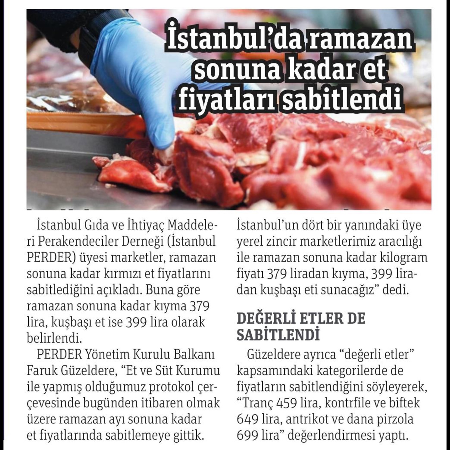 Ramazan’da Et Fiyatlarına Sabitleme: İstanbul PERDER'den Uygun Fiyatlı Et Desteği