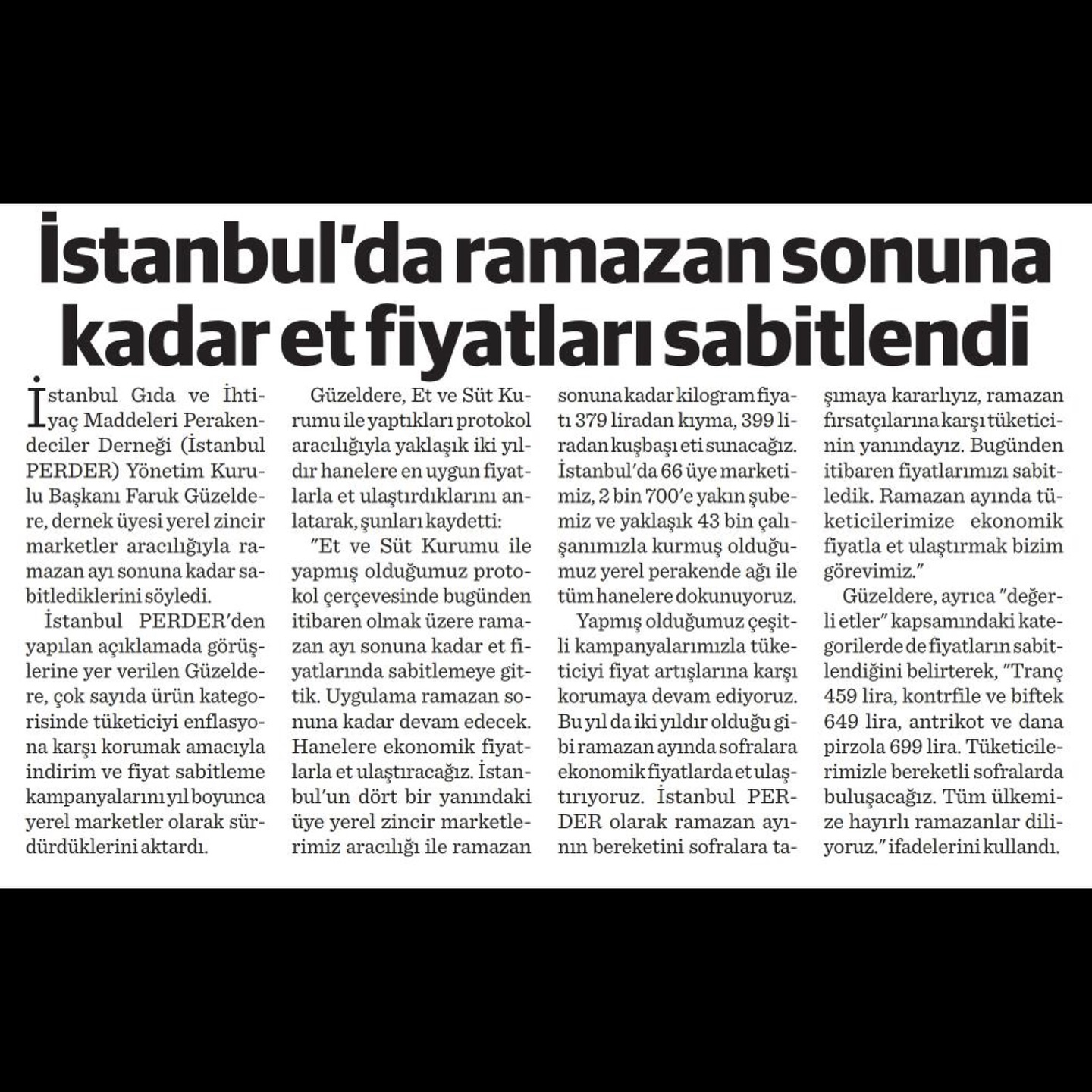 Ramazan’da Et Fiyatlarına Sabitleme: İstanbul PERDER'den Uygun Fiyatlı Et Desteği