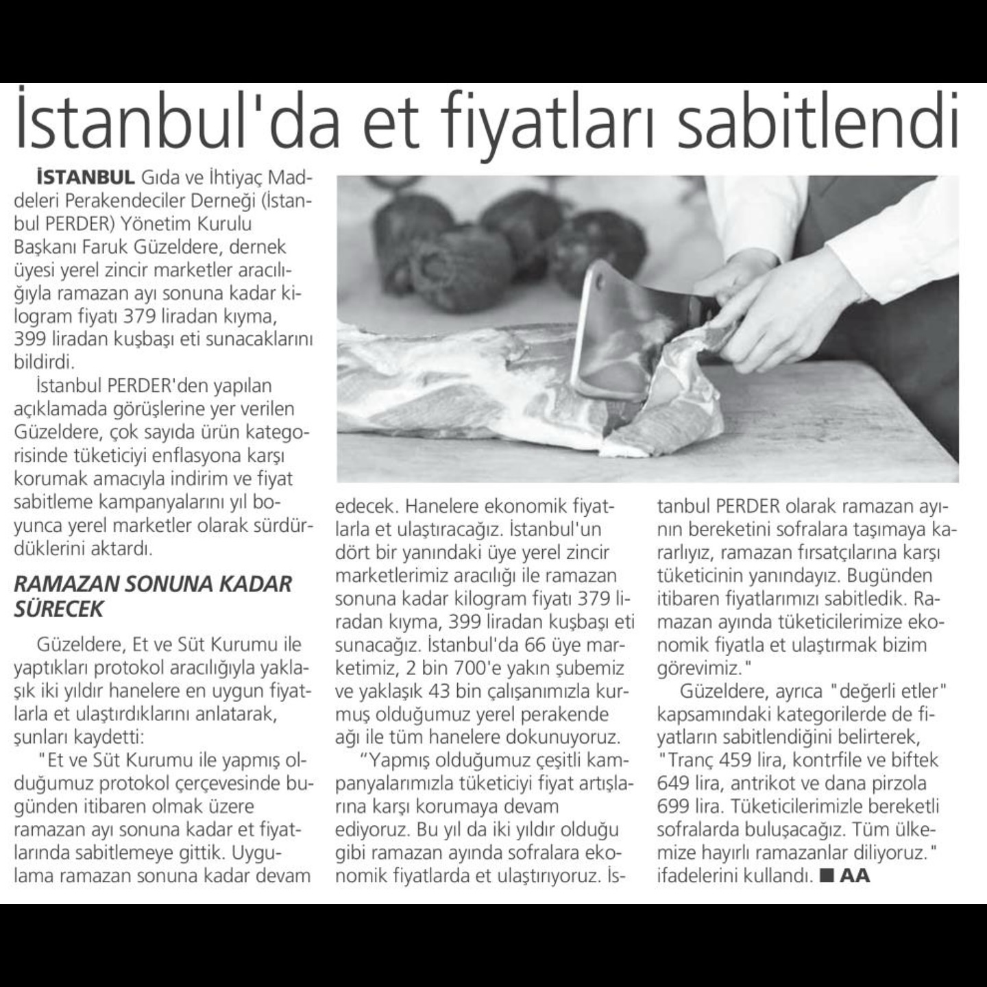 Ramazan’da Et Fiyatlarına Sabitleme: İstanbul PERDER'den Uygun Fiyatlı Et Desteği