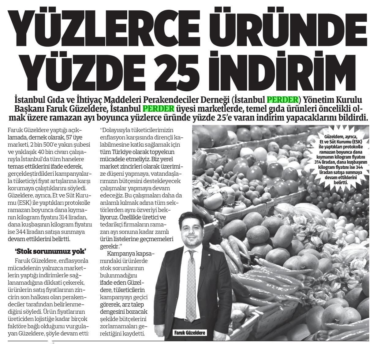 Başkanımız Faruk Güzeldere açıkladı; Üye Zincir Marketlerimizde 
