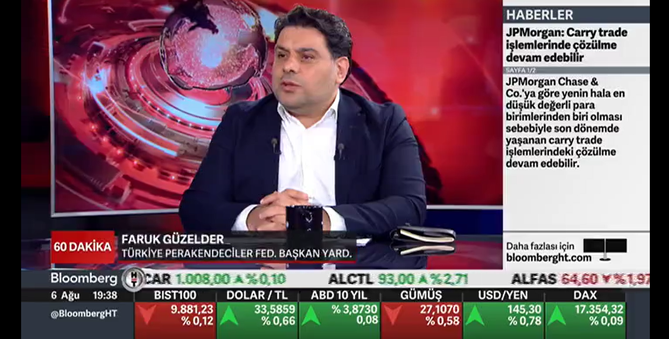 Başkanımız Faruk Güzeldere, BloombergHT Canlı Yayın Konuğu Oldu. Temmuz Ayı Enflasyon Rakamlarını Değerlendirdi.